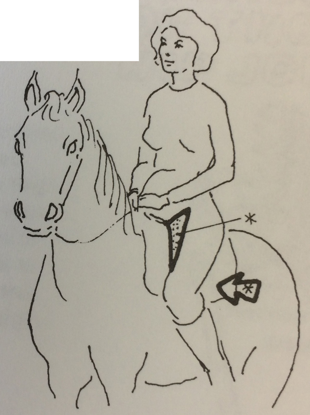 drawing of woman seated on a horse