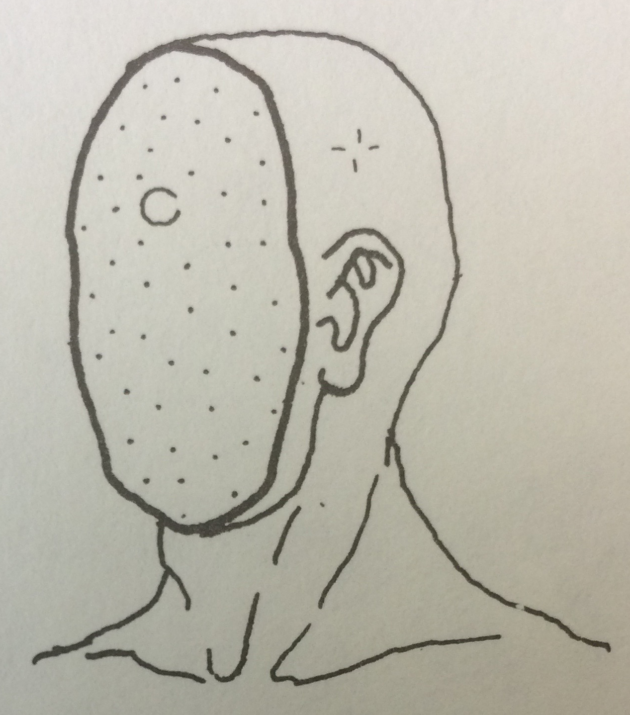 drawing of a man with face cut cleanly off